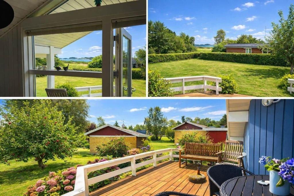a collage of two pictures of a backyard at AE321-Aeroskobing-Borgnaesvej-7 in Ærøskøbing