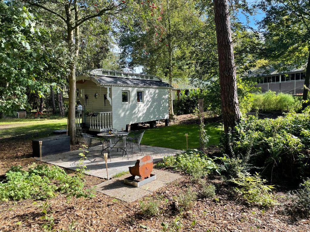 a small house in the middle of a yard at Pipowagen in Haaksbergen