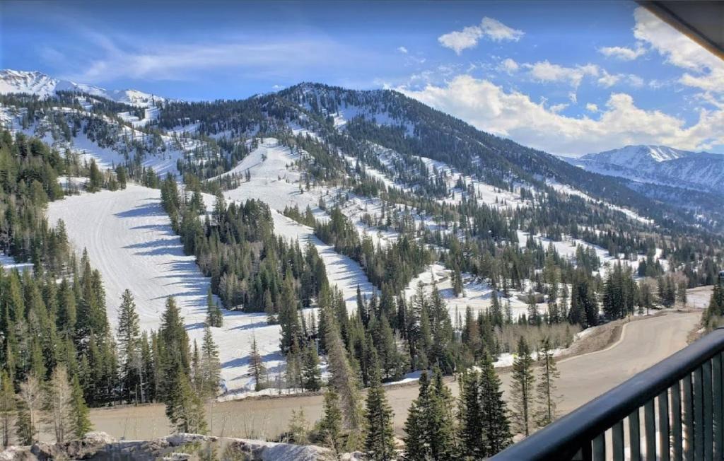 a view of a snow covered mountain with trees at Condo Right on the Snowbird Slopes! in Sandy
