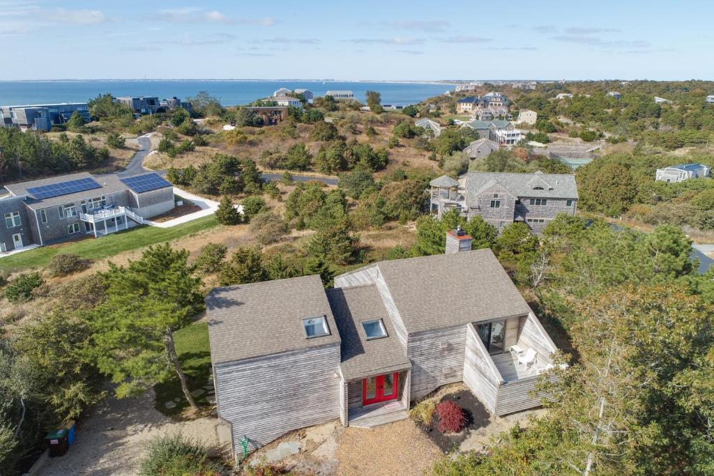 an aerial view of a house at Sunset Serenade in Truro