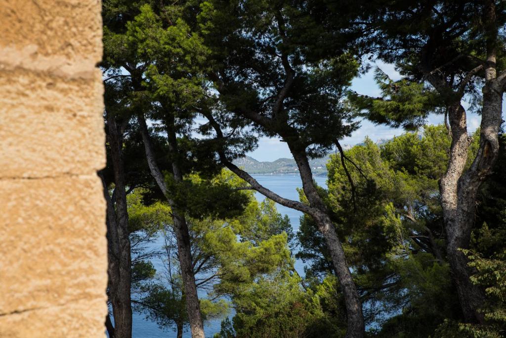 a view of the water through the trees at Petit Hotel Hostatgeria La Victoria in Alcudia