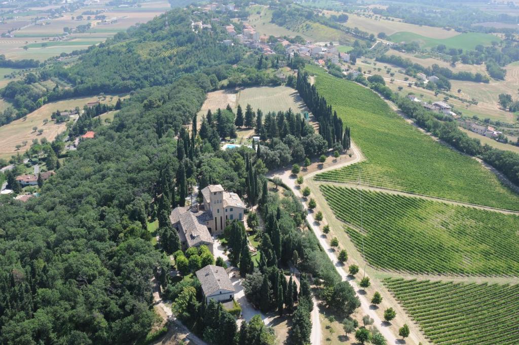 an aerial view of a mansion in a vineyard at Relais Villa Sant'Isidoro in Colbuccaro