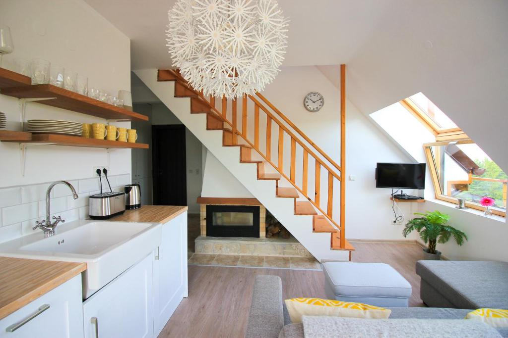 Kuchyň nebo kuchyňský kout v ubytování Chamkoria Chalets