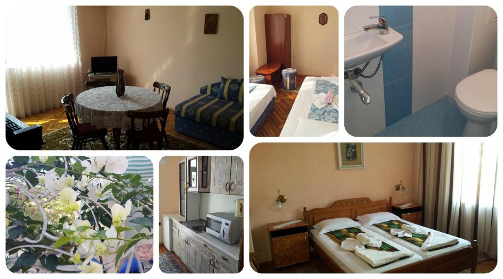 a collage of four pictures of a hotel room at Guest House Margarita in Pomorie
