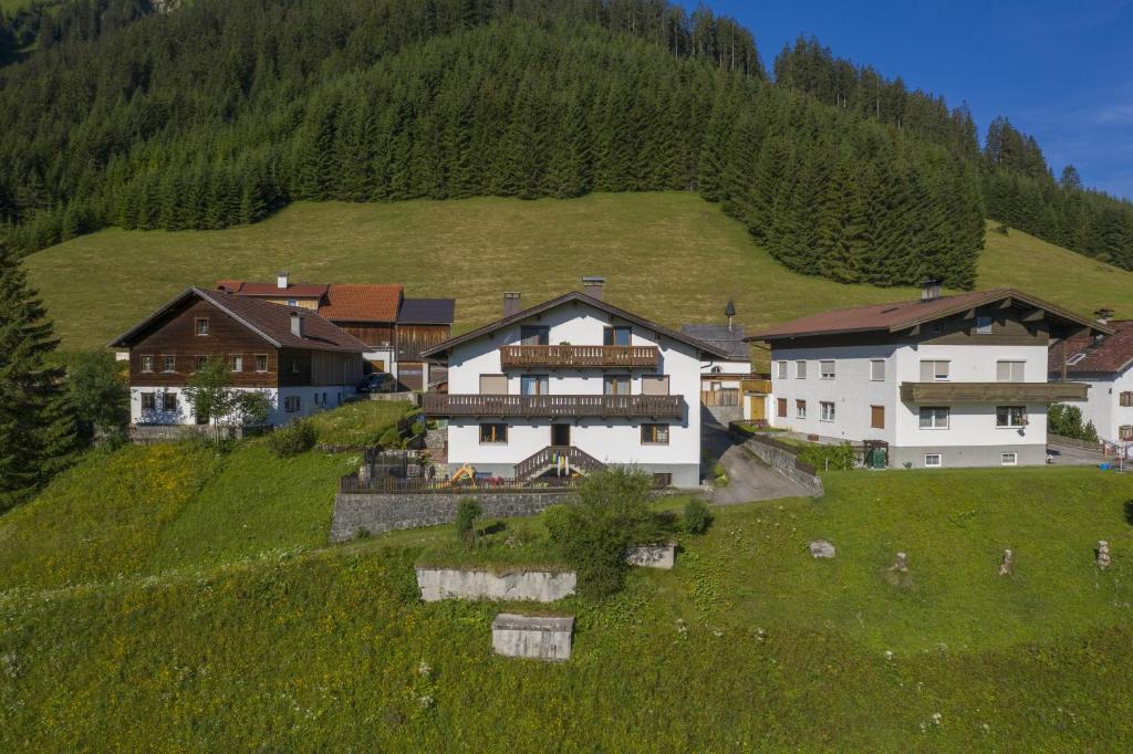 a group of houses on a hill in a field at Bergapartments Wötzinger in Berwang