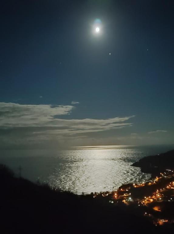 a view of the ocean at night with the moon at Opera Bungalov 2 in Ordu