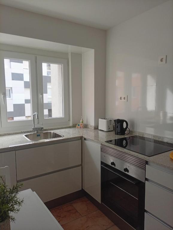 a kitchen with a sink and a stove top oven at Las Meanas Presbítero 6 in Avilés
