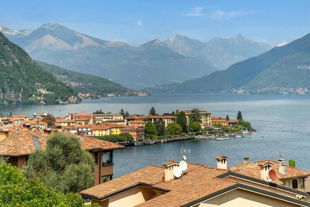a group of animals sitting on the roofs of a town at Balcone di Noa e Stella in Menaggio