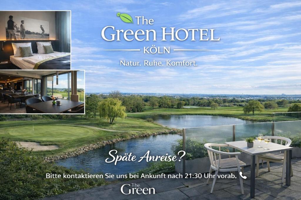 a flyer for a green hotel with a view of a river at Hotel TheGreen in Cologne