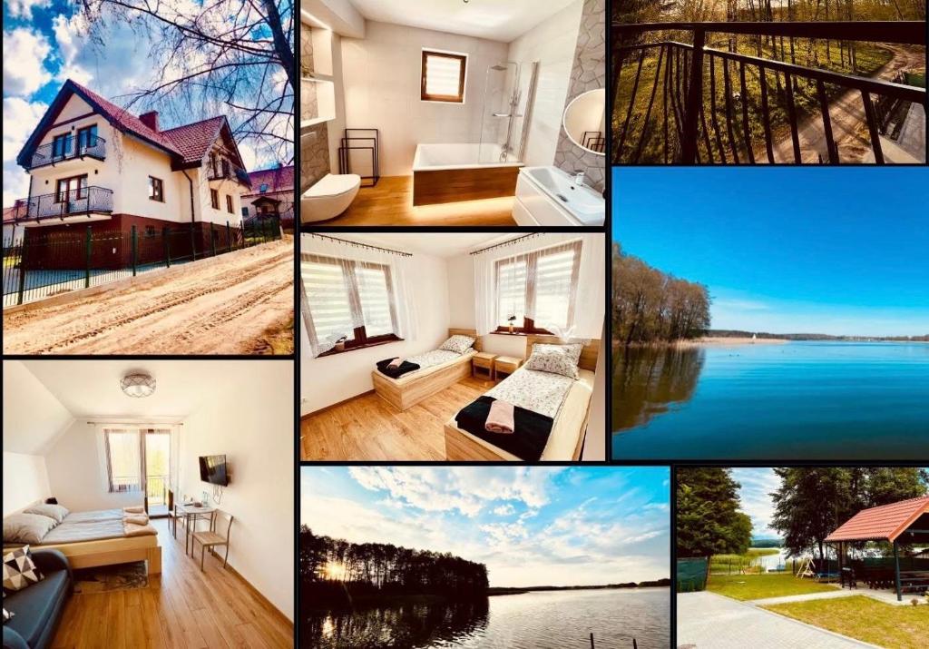 a collage of pictures of homes and water at APARTAMENT RYBICAL nad jeziorem in Ryn