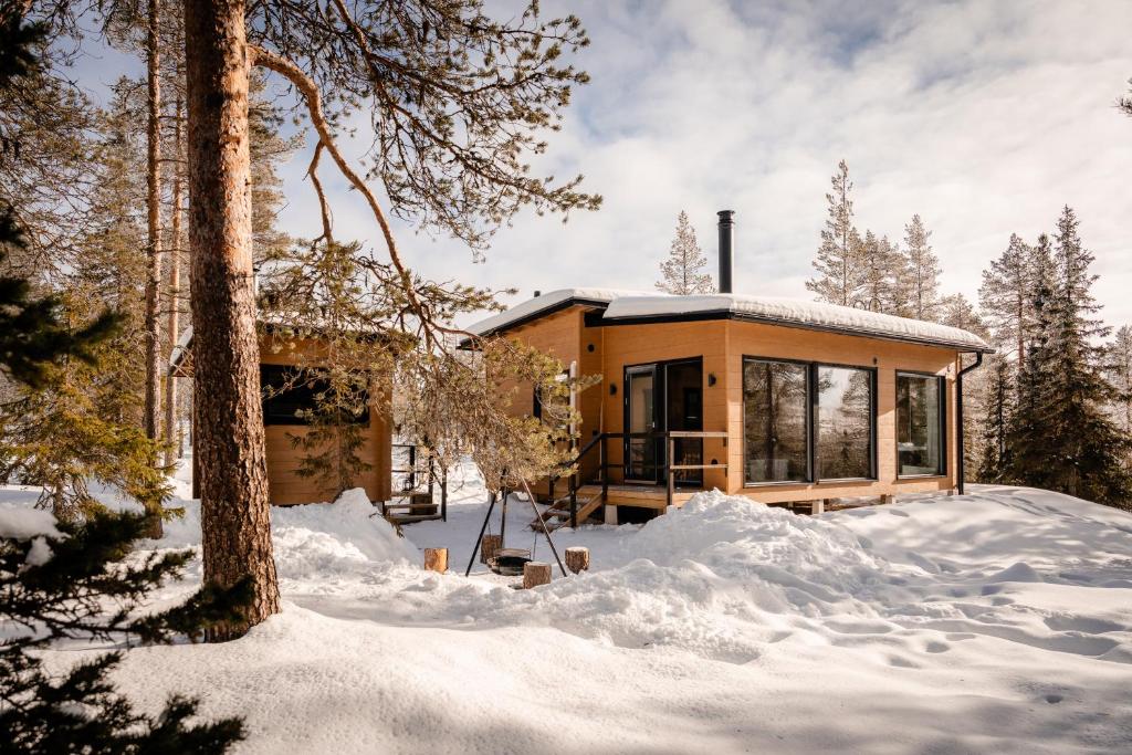 a house in the woods in the snow at WALD Villas - Aavasaksa, Lapland in Aavasaksa