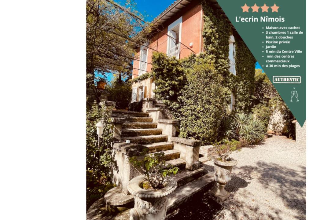 a magazine image of a house with stairs and plants at L'écrin Nimois in Nîmes