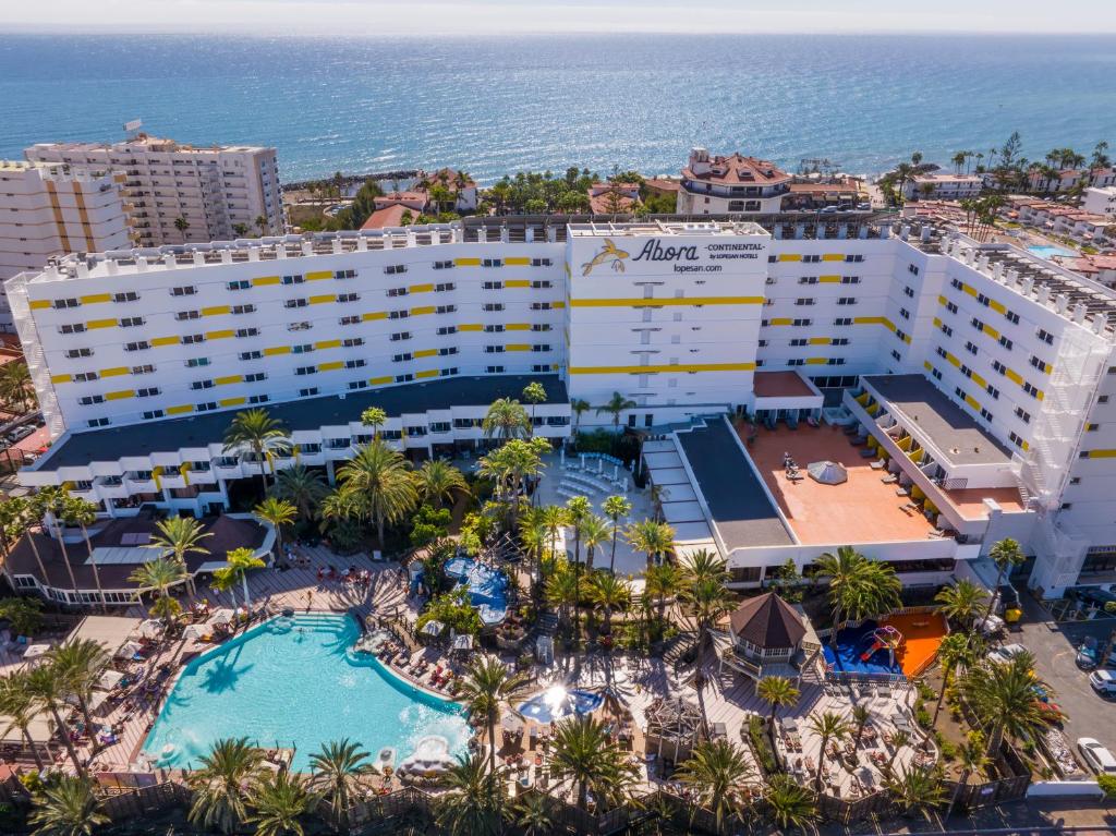an aerial view of the mgm hotel and the ocean at Abora Continental by Lopesan Hotels in Playa del Ingles