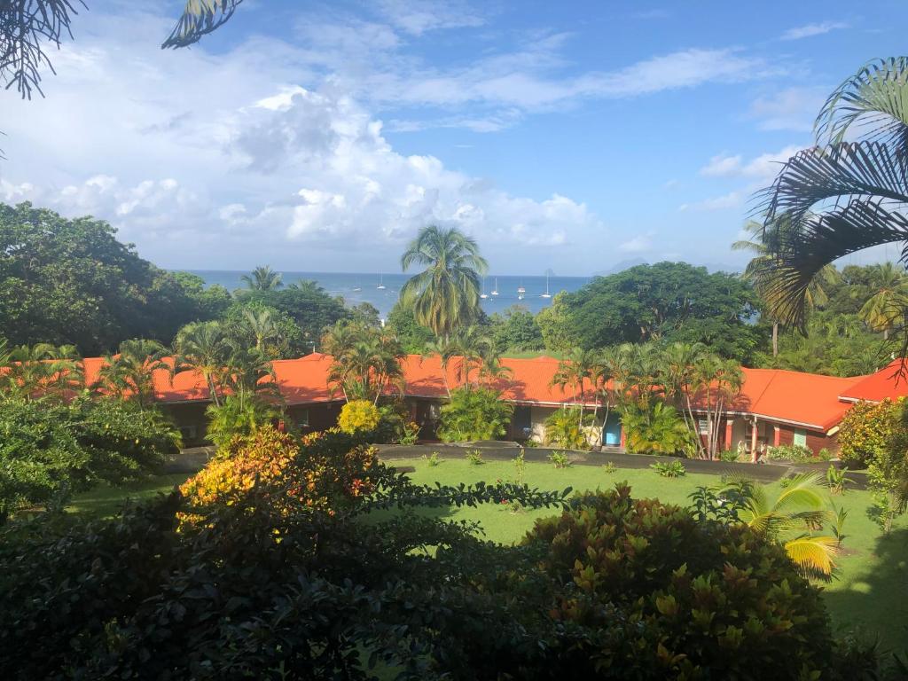 a view of the resort from the garden at Ti' Cocon Caritan in Sainte-Anne