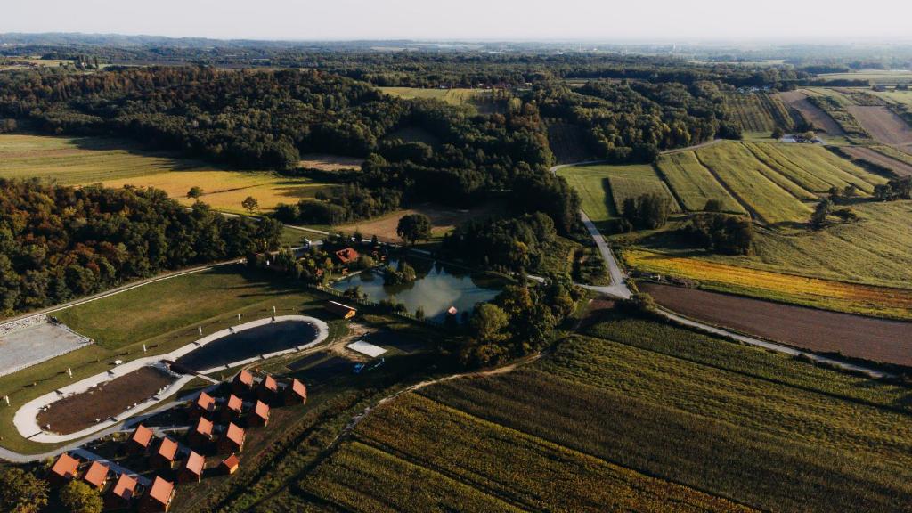 an aerial view of a house in the middle of a field at Turističko naselje MOSLAVAČKA DOLINA by Irundo in Velika Ludina