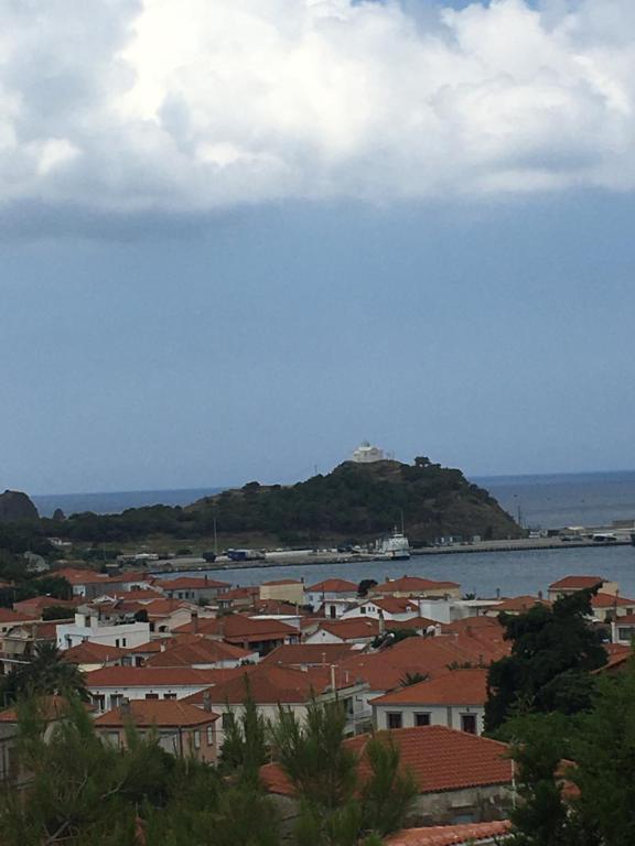 a town with houses and a body of water at Vacation Home in Myrina