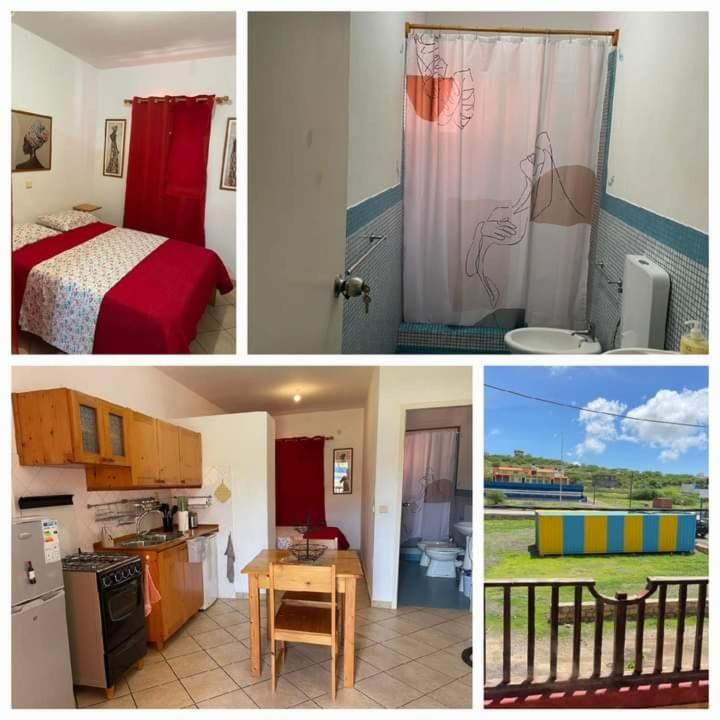 a collage of pictures of a kitchen and a bedroom at Apto Martins - Residencial Inês N 23 in Vila do Porto