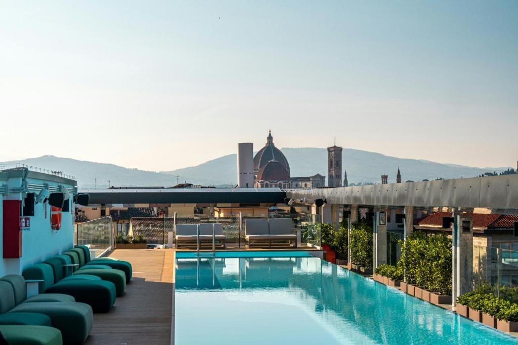 a view of the pool on the roof of a building at The Social Hub Florence Belfiore in Florence