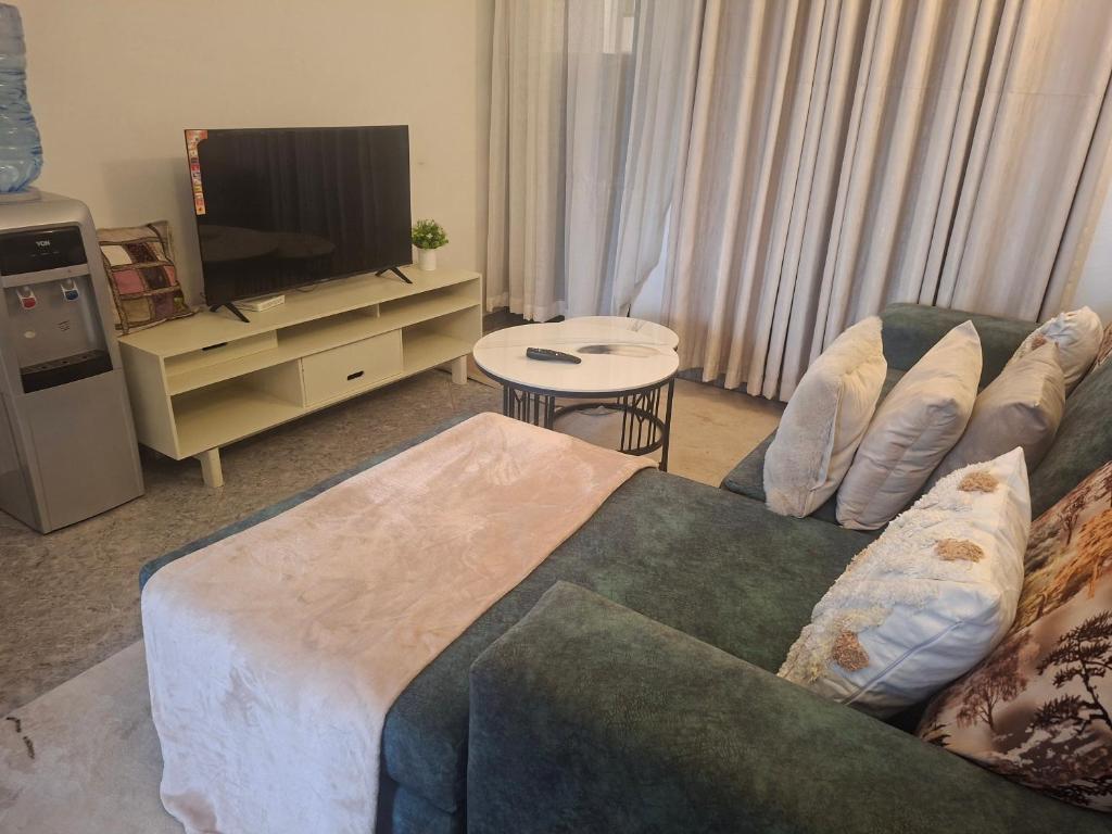 ein Wohnzimmer mit Sofa und Fernseher in der Unterkunft Ben's Apartment in Ngong