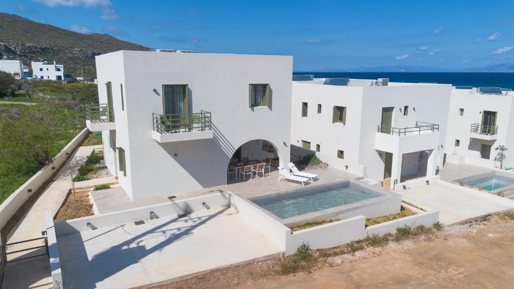an aerial view of a house with a swimming pool at Villa Selina 7 - Etheras Properties in Kythira