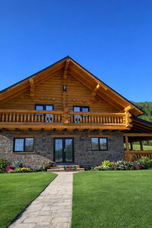 a large log house with a wooden roof at Pensiunea Sub Ursoi in Ieud