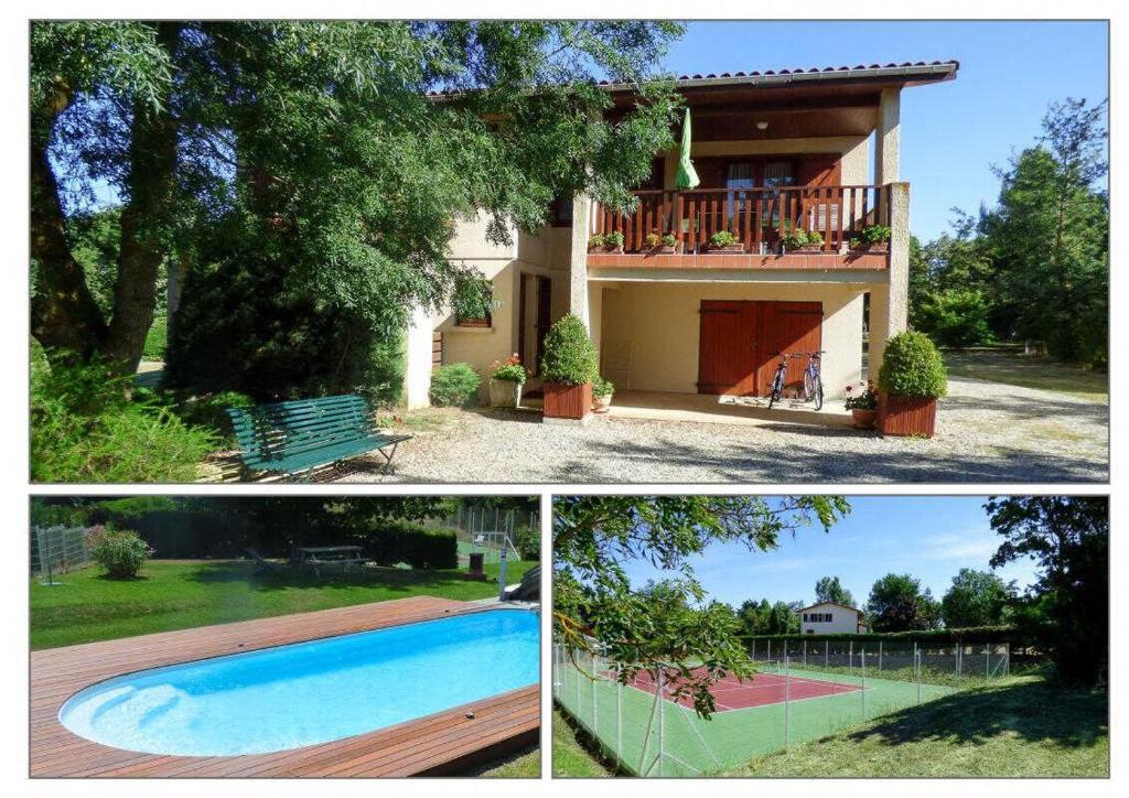 two pictures of a house and a swimming pool at Farguettou in Nailloux