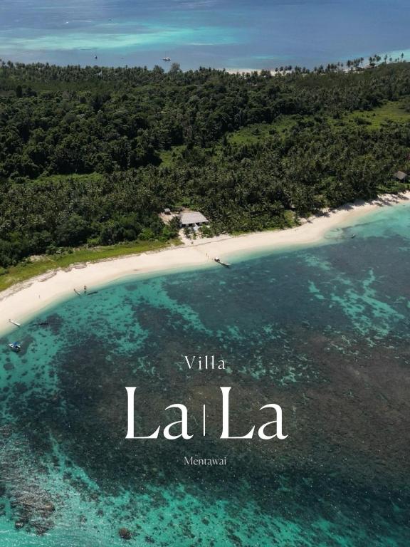an island in the ocean with the words villa lailli at La La Villas in Pulau Pototogat