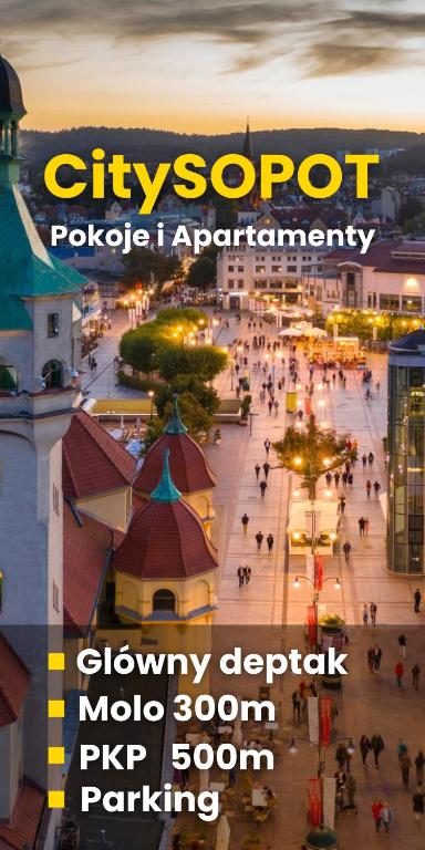 a poster for a cityport poloda apartmentery mole room parking at City Sopot Pokoje i Apartamenty na deptaku in Sopot