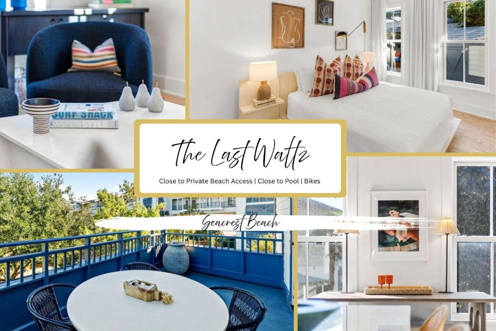 a collage of photos of a hotel room with the last wife website at The Last Waltz in Seacrest