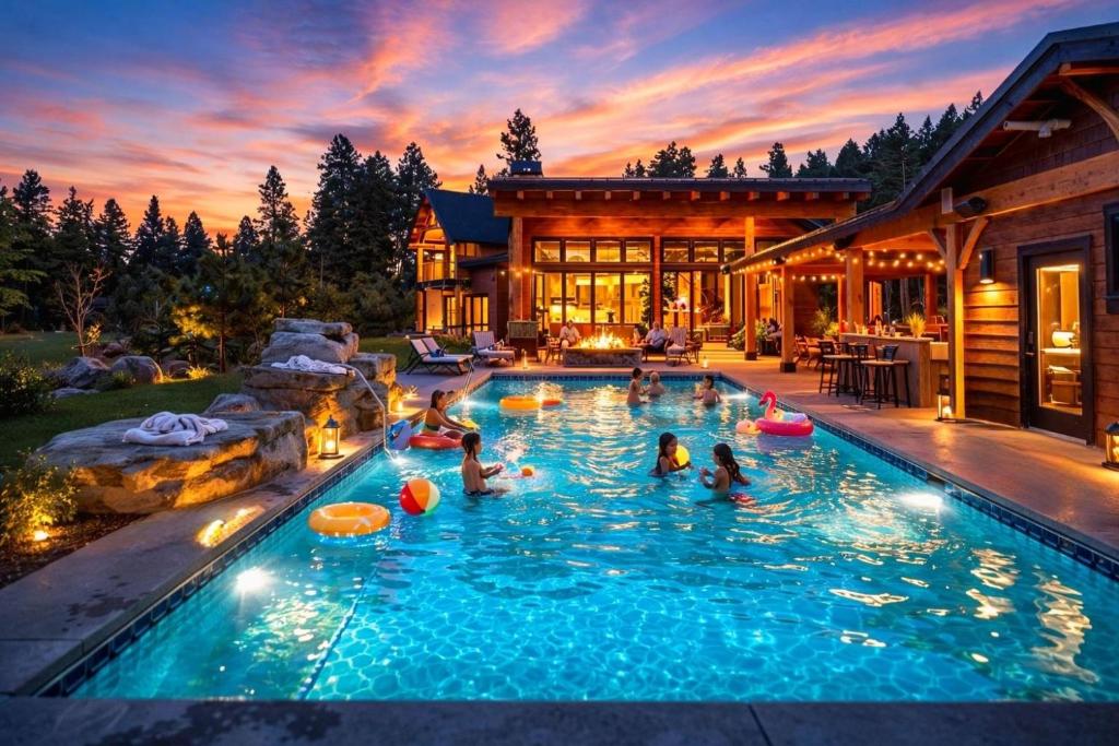 a group of people in a swimming pool in a house at Grand Retreat in Cle Elum