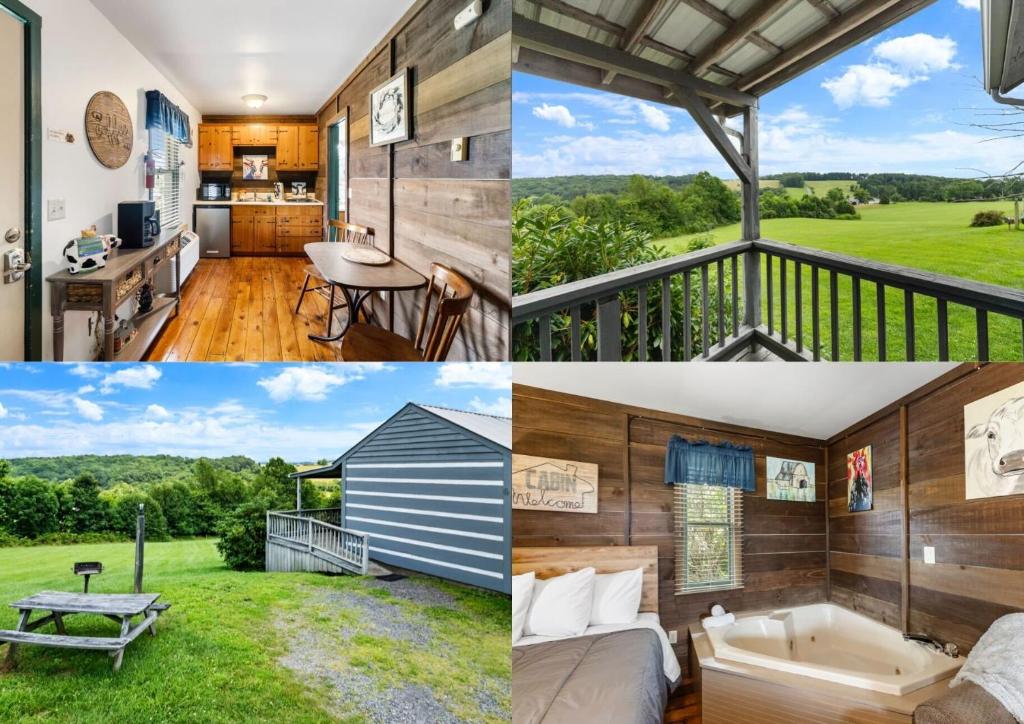 a collage of pictures of a house at Private Mountain Nook with Jacuzzi - Cabin 6 in Fancy Gap