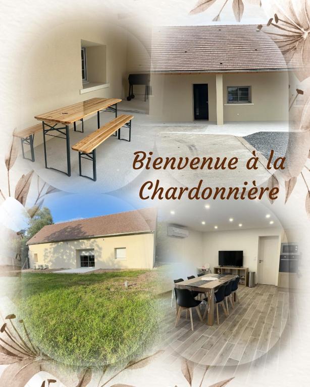 a collage of photos of a house with a table and a dining room at La Chardonnière in Seigy