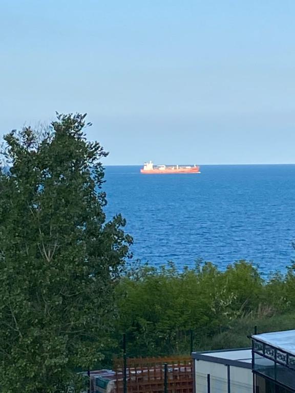 a large container ship in the ocean with at Изгрев-Бяла in Byala