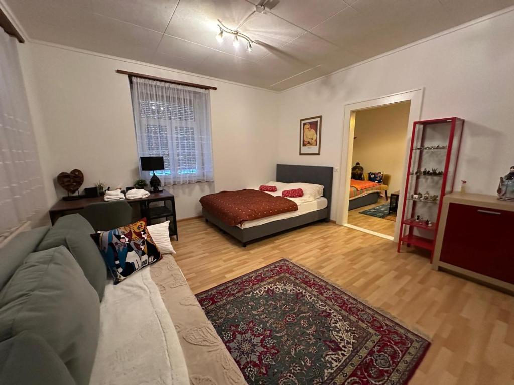 a living room with a bed and a couch at Goetheanum Casa in Dornach