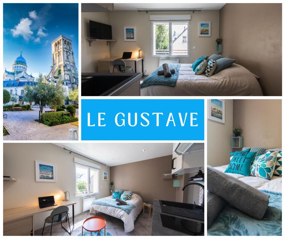 a collage of photos of a hotel room with a las suite at Studio Cosy La Fuye, proche gare, VELORA in Tours