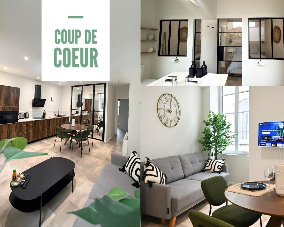 a collage of photos of a living room at Splendide Appartement haut de gamme hyper centre in Marmande