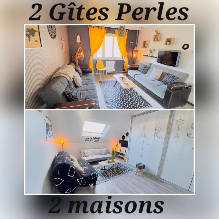 two pictures of a living room with two cities versus nations at TOP HOST Les Perles des châteaux in Mer