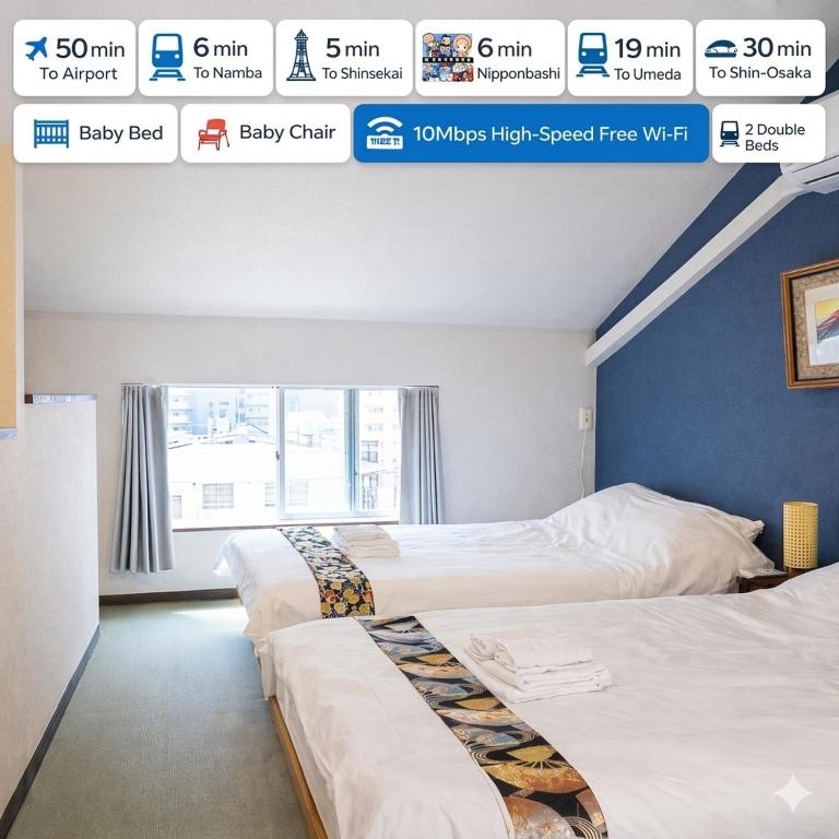 2 min walk to station, near Namba & Shinsaibashi