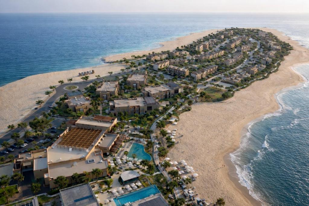 an aerial view of a resort on the beach at Daraah Resort - AMAALA in Ţaraf Shaqq al ‘Abd