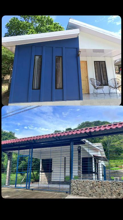 two pictures of a blue house and a building at Marea Azul Guanacaste in Puerto Soley
