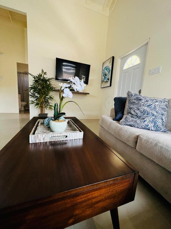 a living room with a couch and a coffee table at Escape Beloved in Florence Hall