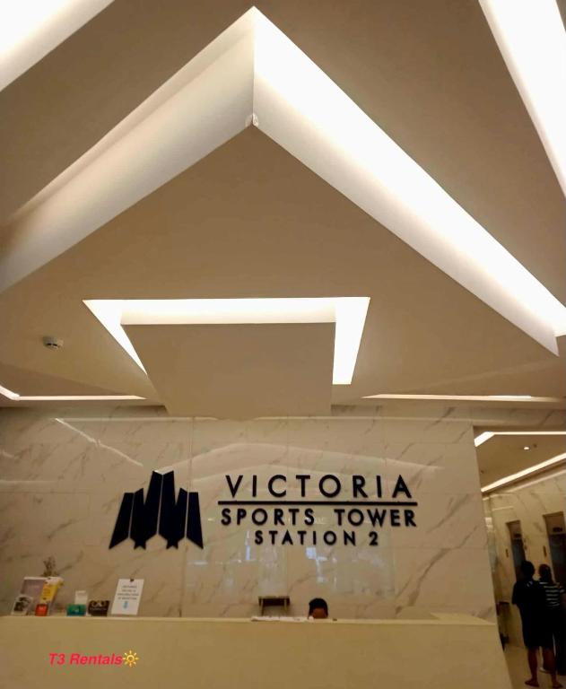 a ceiling in a store with a sign on it at CASA DOBLE DOSE Condo in Victoria Sports Complex EDSA near GMA Kamuning QC in Manila