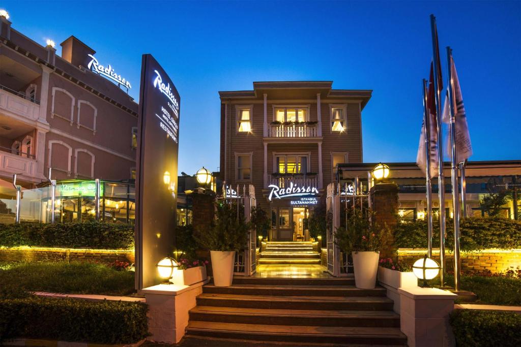 a hotel with a staircase leading to a building at Radisson Hotel Istanbul Sultanahmet in Istanbul
