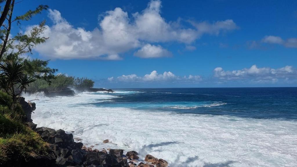 a view of a beach with the ocean at Villa Horizon Volcan in Saint-Philippe