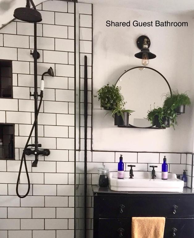 a bathroom with a sink and a mirror at Cardiff Mini Retreat in Cardiff