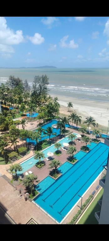 an aerial view of a resort with a beach at Timurbay Seafront By Ocean waves in Kuantan