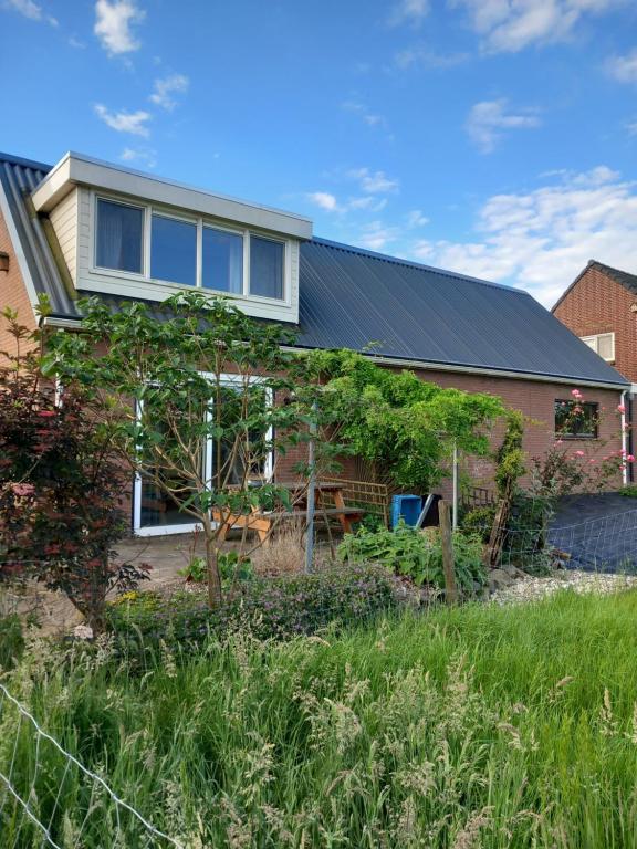 a house with a solar roof on top of it at B&B De koekoeksklok in IJsselmuiden
