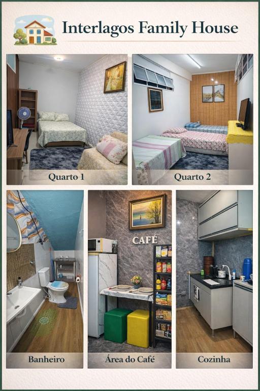 a collage of four pictures of a house at Interlagos Family House in São Paulo