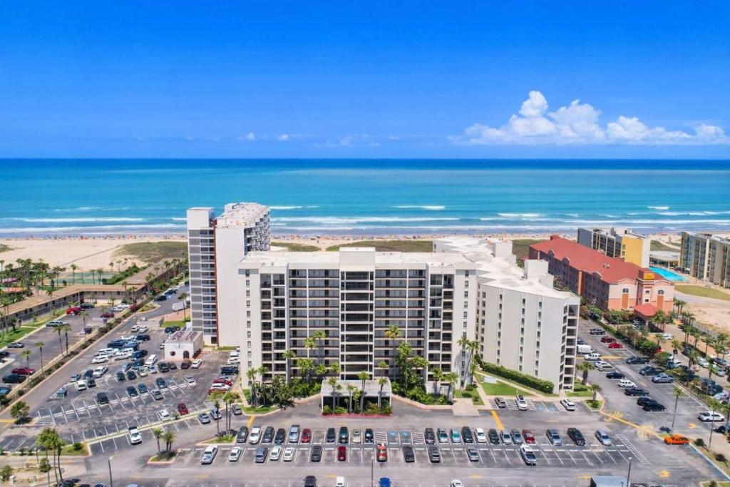 an aerial view of a hotel and the ocean at Saida Towers III- 3101 condo in South Padre Island