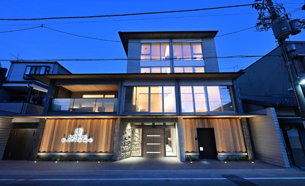 a house with the front door lit up at night at Kiyomizu Elite Terrace in Kyoto